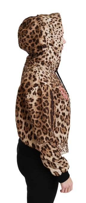 Dolce & Gabbana Brauner Ayers Leopard Pullover mit Kapuze und Nieten