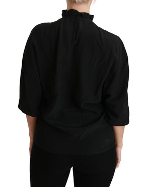Dolce & Gabbana Schwarzes Seidenhemd Gerafftes Top Bluse