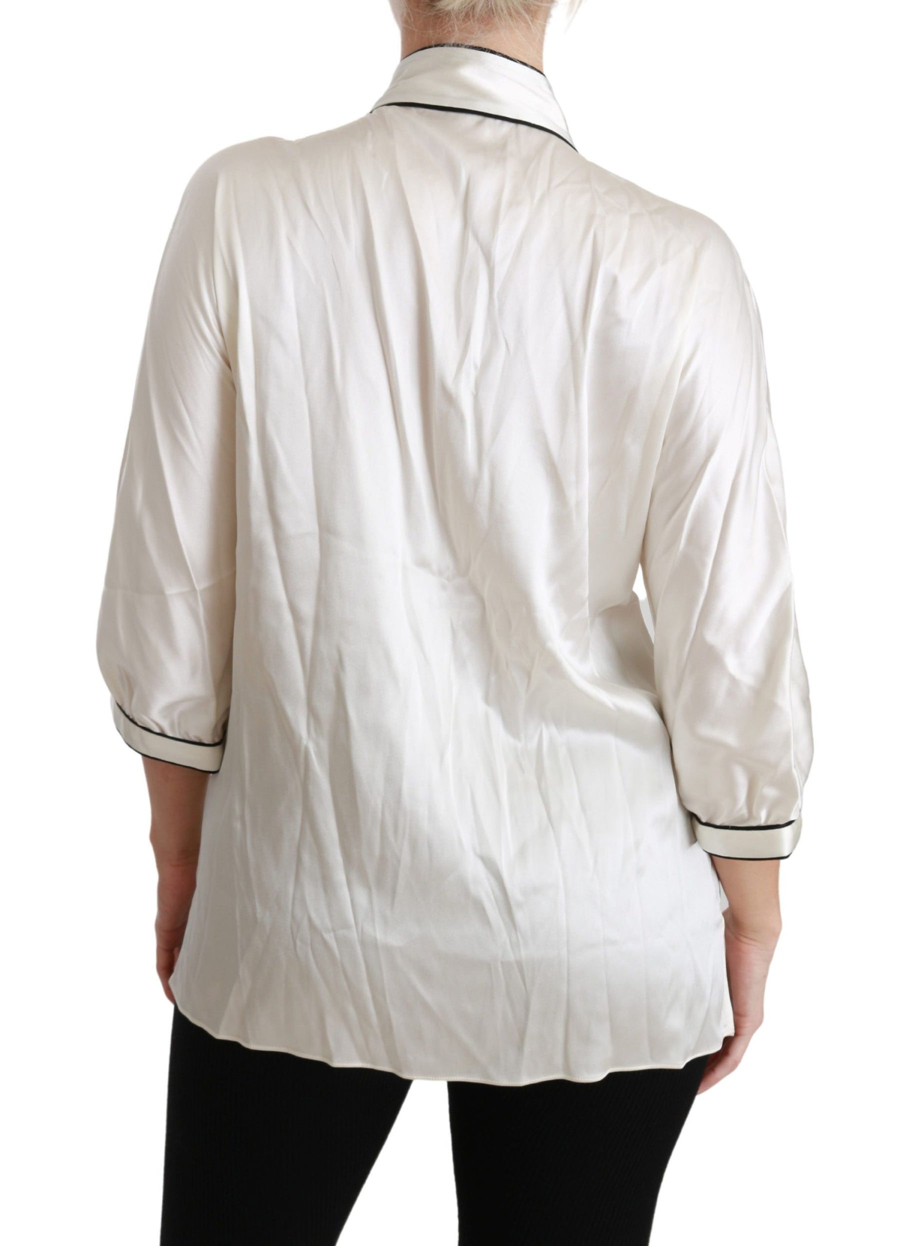 Dolce & Gabbana Beige 3/4-Ärmel Hemd Bluse Seidenoberteil
