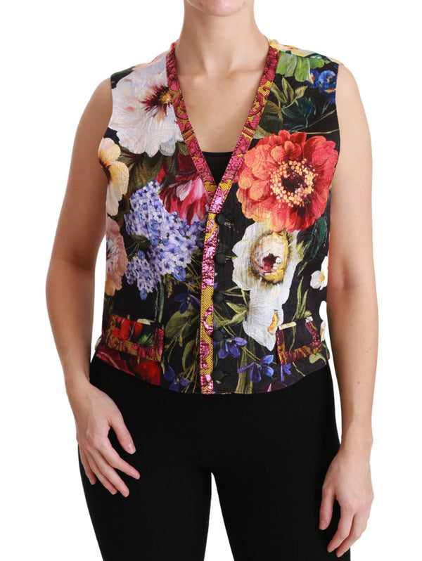 Dolce & Gabbana Multicolor Floral Ärmelloses Westenoberteil Vest