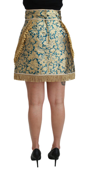 Dolce & Gabbana Blauer Rock mit hoher Taille aus Jacquard und goldener Quaste