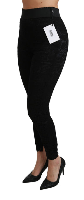 Dolce & Gabbana Schwarze Skinny Hose mit hoher Taille aus Baumwolle mit Spitze