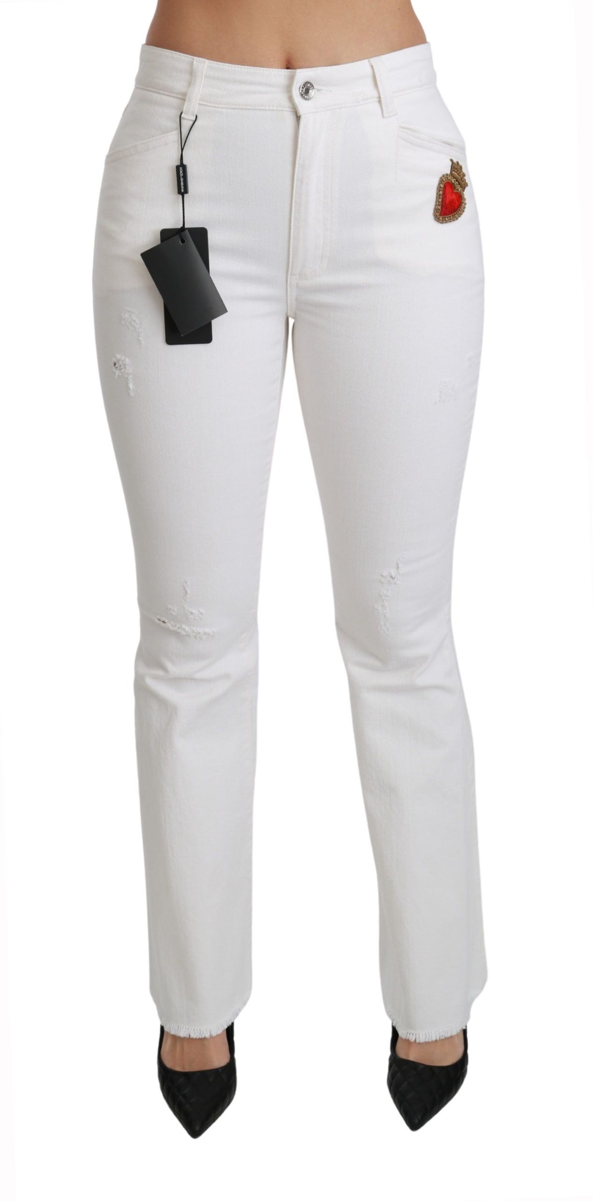 Dolce & Gabbana Weiße Herz-Hose aus Stretch-Baumwolle