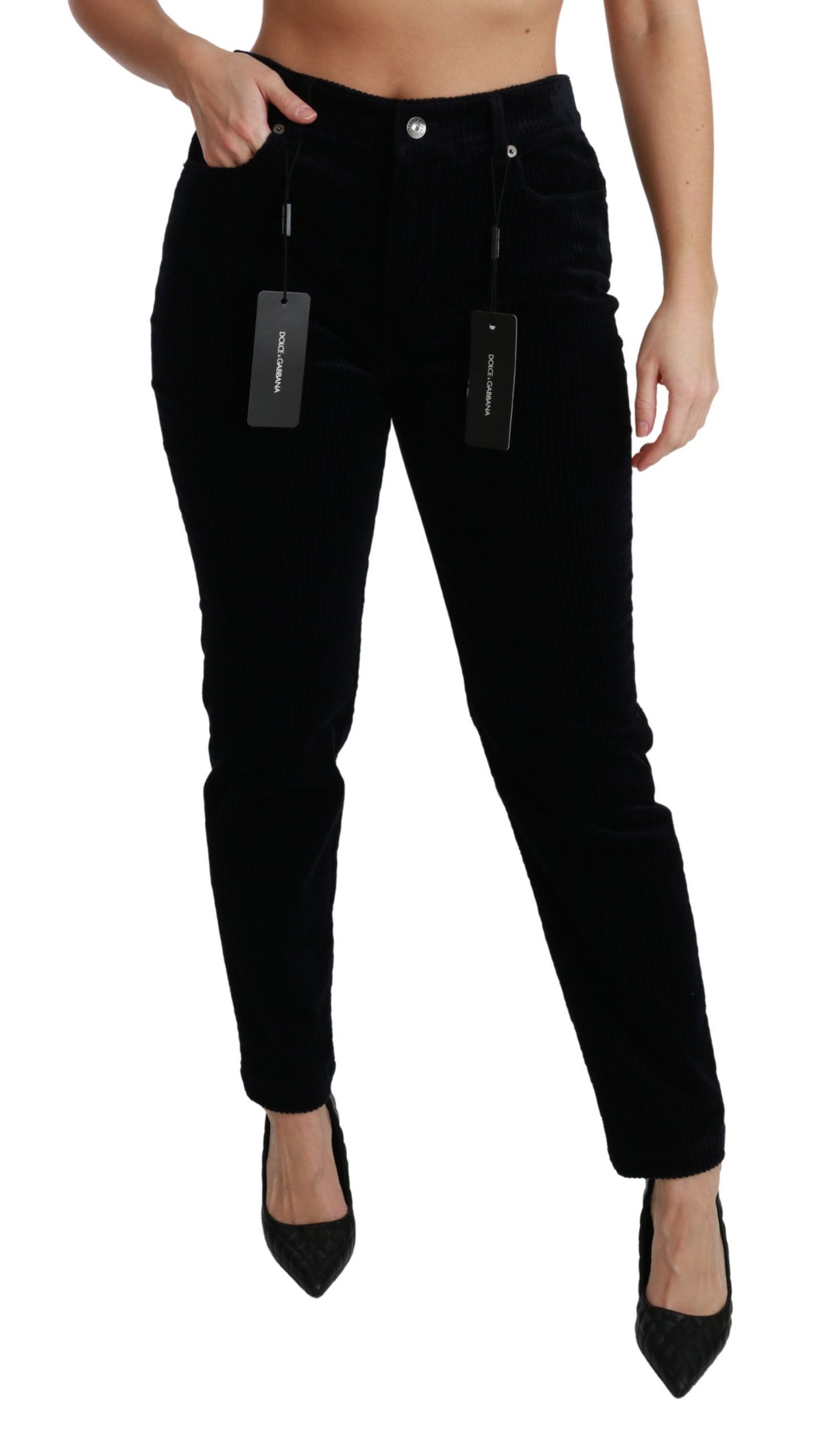 Dolce & Gabbana Blaue Cordhosen mit mittlerer Taille Skinny Hosen Jeans