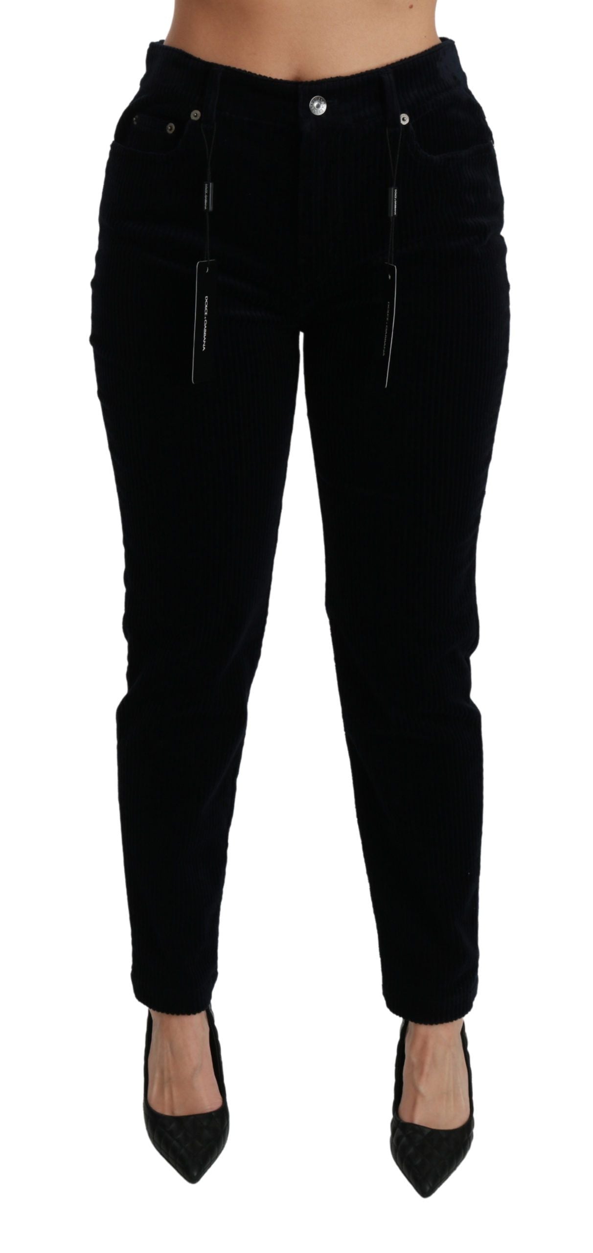 Dolce & Gabbana Blaue Cordhosen mit mittlerer Taille Skinny Hosen Jeans