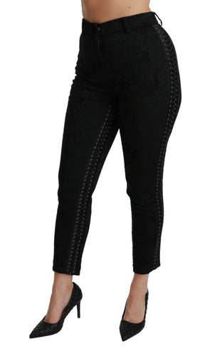 Dolce & Gabbana Schwarze Brokat Skinny Hose mit hoher Taille