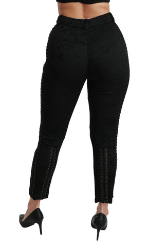 Dolce & Gabbana Schwarze Brokat Skinny Hose mit hoher Taille