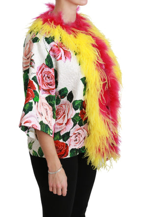 Dolce & Gabbana Weißer geblümter Mantel Capte Fur Roses Jacke