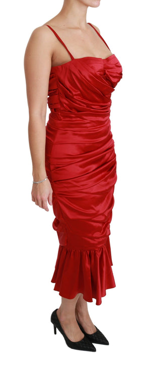 Dolce & Gabbana Rotes Seiden-Stretch-Bodycon-Kleid mit Meerjungfrau