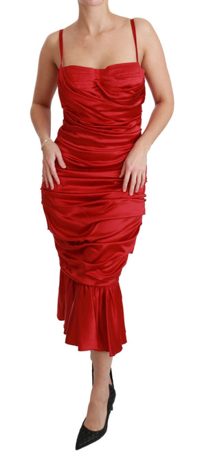 Dolce & Gabbana Rotes Seiden-Stretch-Bodycon-Kleid mit Meerjungfrau