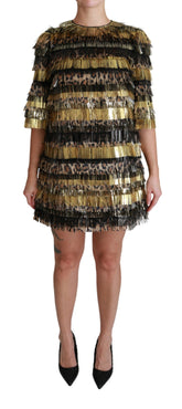Dolce & Gabbana Polyester Schwarz Gold Leopard Shift Minikleid