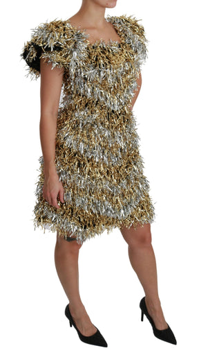Dolce & Gabbana Silber-Gold Etuikleid Mini-Shift-Kleid