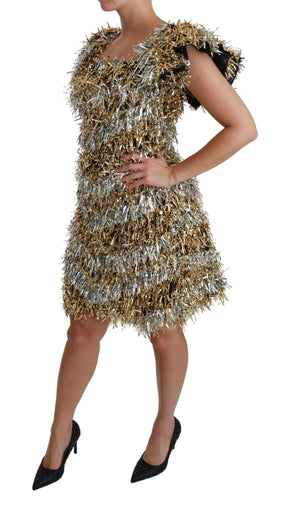 Dolce & Gabbana Silber-Gold Etuikleid Mini-Shift-Kleid