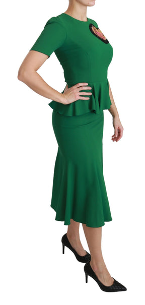 Dolce & Gabbana Grünes Herz-Patch-Mermaid-Midi-Kleid aus Viskose