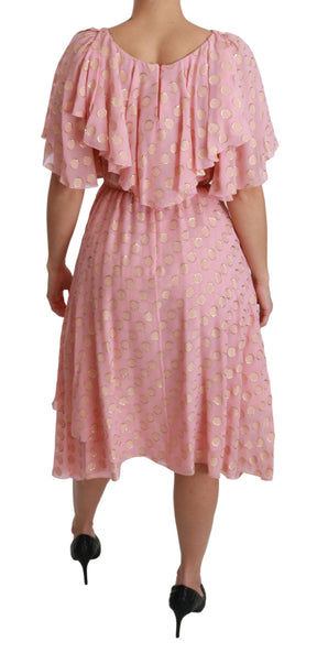 Dolce & Gabbana Rosa gepunktetes, plissiertes Midikleid in A-Linie aus Seide