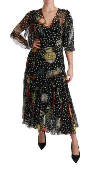 Dolce & Gabbana Black Sea Fish Sicily A-Linien-Shiftkleid