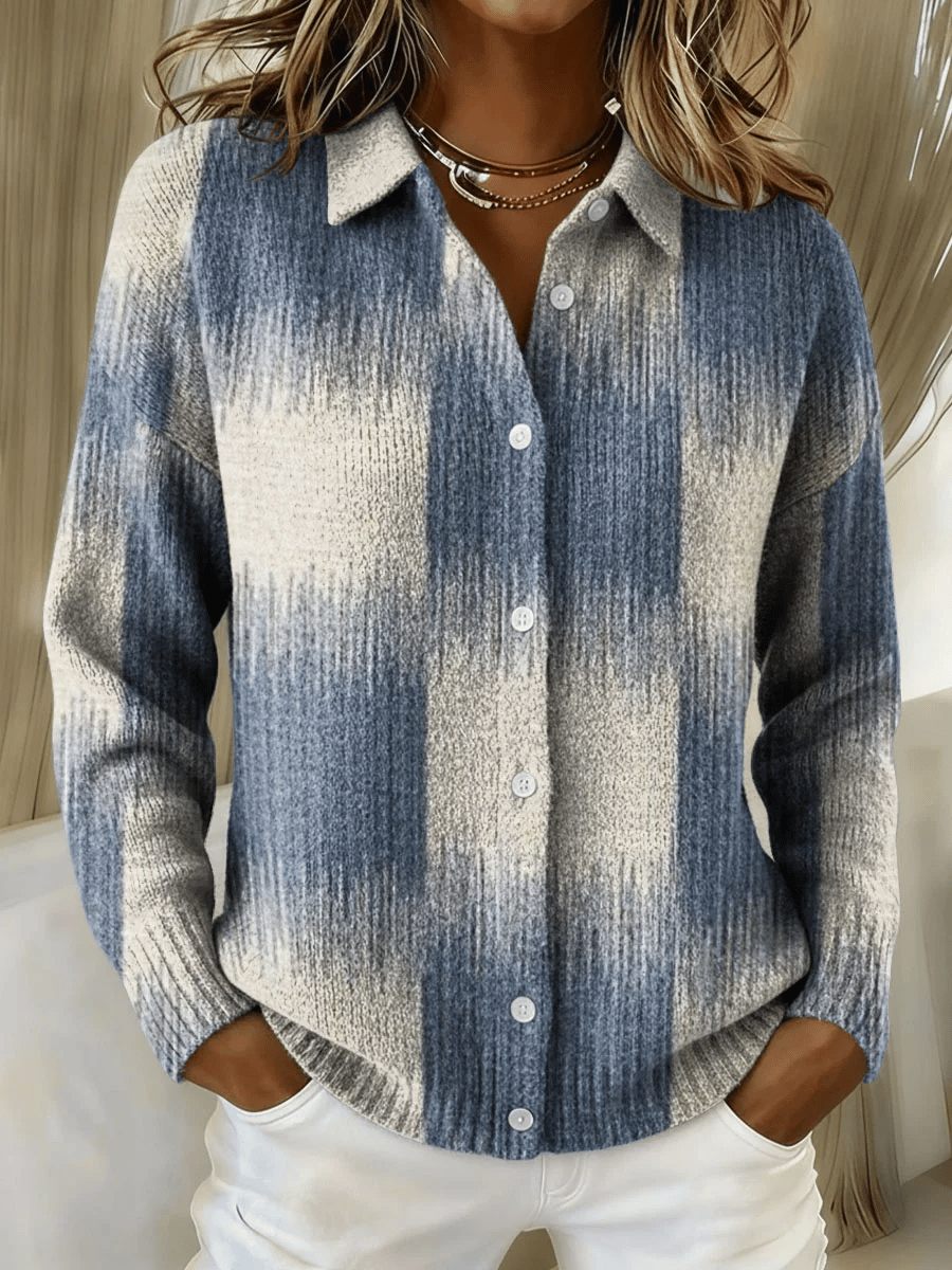 Winter Cardigan blau-creme warm kuschelig S-5XL Damen