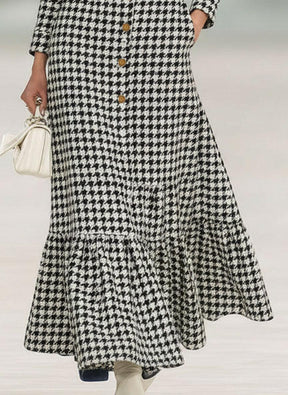 Chic Long Sleeve Houndstooth Maxi Dress - Elegante Mode für den Frühling