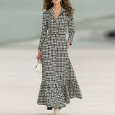 Chic Long Sleeve Houndstooth Maxi Dress - Elegante Mode für den Frühling