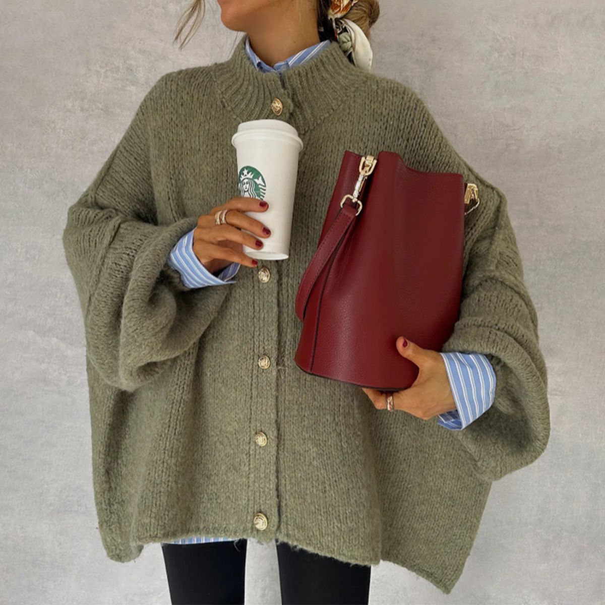 Stilvoller Grün Langarm-Cardigan - Herbstliches Must-Have für Ihren Kleiderschrank