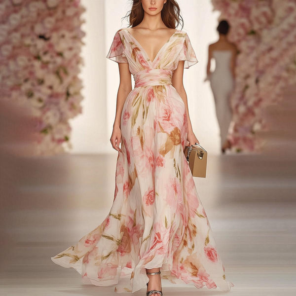Winterzauber: Pinkes Maxi-Kleid mit V-Ausschnitt - Für ein Frühlingsgefühl