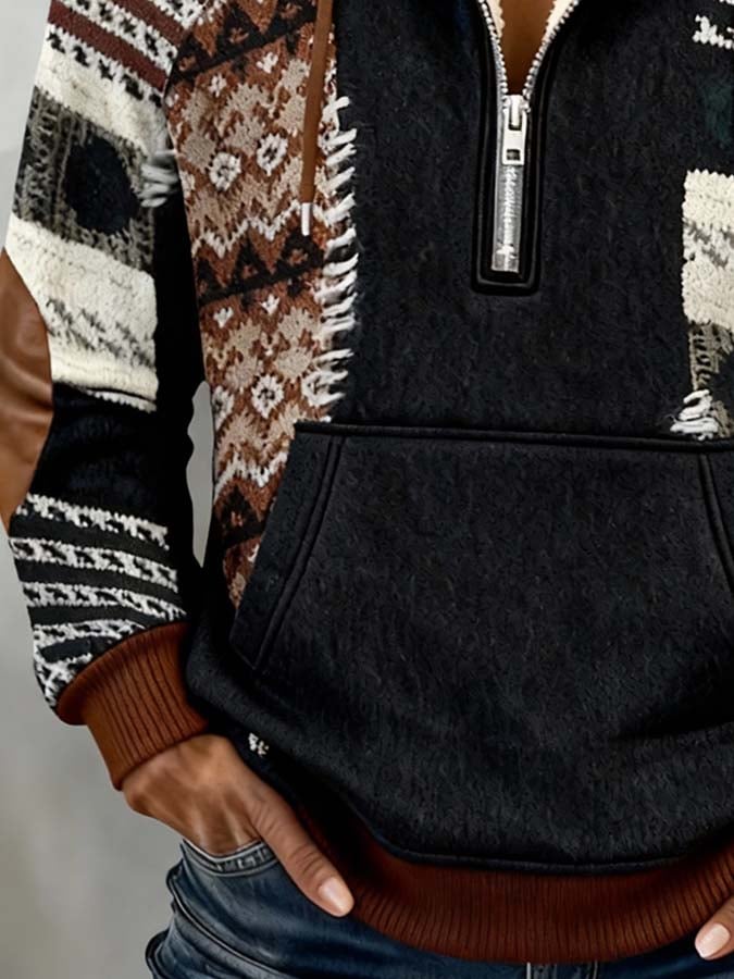 Winter Damen Hoodie Boho Kuschelpulli mit Teddykapuze