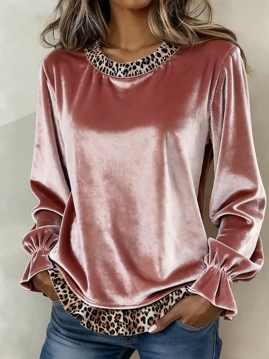 Winter Damen Leo Color Block Velours Longsleeve Rosé