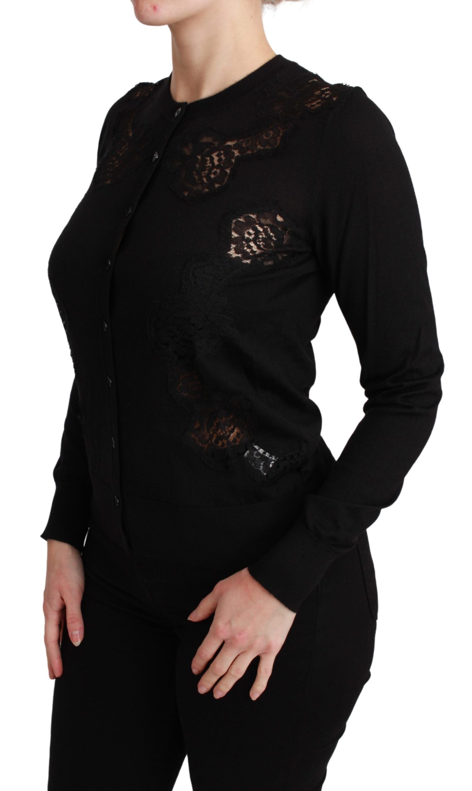 Dolce & Gabbana Schwarzer Kaschmir-Spitzen-Strickpulli