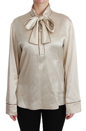 Dolce & Gabbana Beigefarbenes Ärmel-Top Queen Seiden-Satin-Bluse