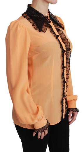 Dolce & Gabbana Gelbe Seidenpailletten-Spitzenbluse Shirt