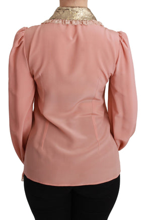Dolce & Gabbana Rosa Seide Gold Pailletten Spitze Bluse Shirt