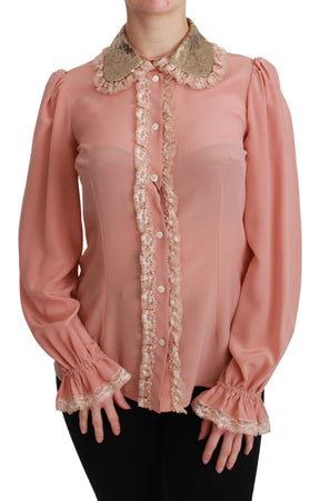 Dolce & Gabbana Rosa Seide Gold Pailletten Spitze Bluse Shirt