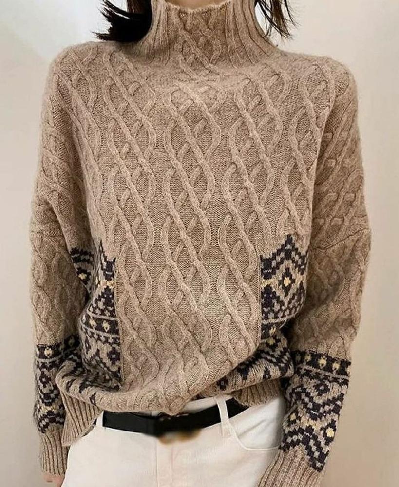 Herbstlicher High Neck Cable-Knit Sweater - Stylisch, Gemütlich & Einzigartig