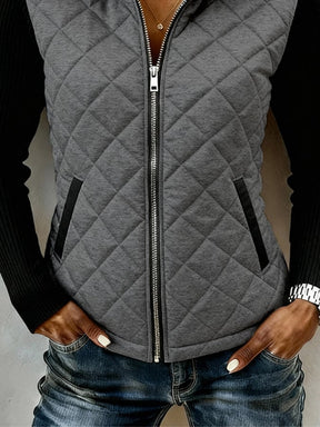 Damen Winter Steppjacke Colorblock Grau Schwarz Warm Casual