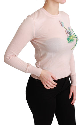 Dolce & Gabbana Rosa geblümter Seiden-Kaschmir-Pullover