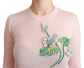 Dolce & Gabbana Rosa geblümter Seiden-Kaschmir-Pullover