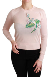Dolce & Gabbana Rosa geblümter Seiden-Kaschmir-Pullover