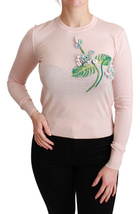 Dolce & Gabbana Rosa geblümter Seiden-Kaschmir-Pullover