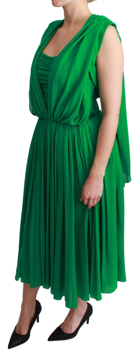 Dolce & Gabbana 100% Seide Grünes ärmelloses plissiertes Maxikleid