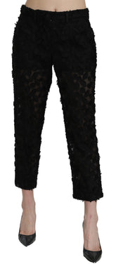 Dolce & Gabbana Schwarze gerade geschnittene Hose mit hoher Taille aus Spitze