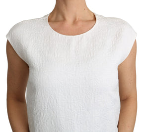 Dolce & Gabbana Weiße Brokatbluse mit Blumenmuster Baumwolltop