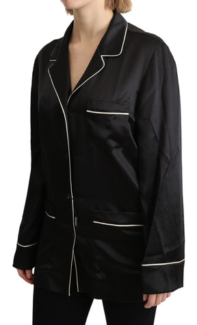 Dolce & Gabbana Schwarzes Hemd Seidenstretch-Top Bluse
