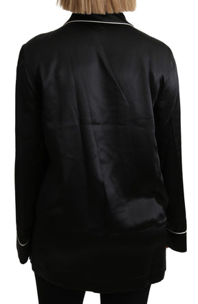 Dolce & Gabbana Schwarzes Hemd Seidenstretch-Top Bluse