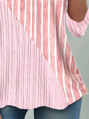 Herbstshaftes Pink Striped Round Neck Top - Stil trifft Komfort