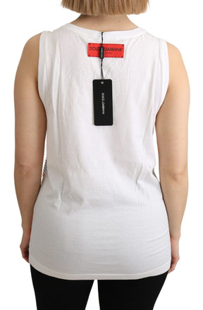 Dolce & Gabbana Weiß Orange Kristall Ärmelloses Tank Top Baumwolle