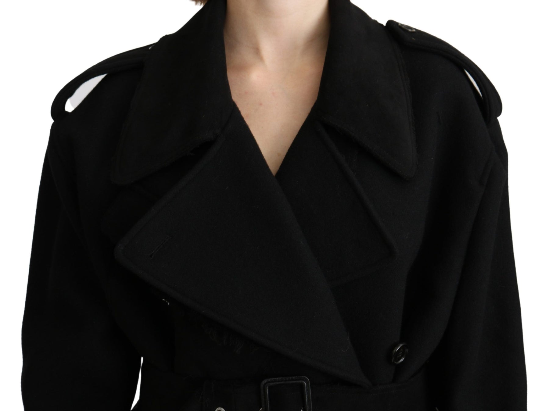 Dolce & Gabbana Schurwolle Schwarzer Blazer Trenchcoat Jacke