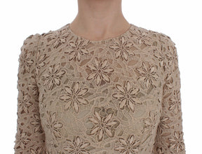 Dolce & Gabbana Beigefarbenes Maxikleid aus floraler Spitze