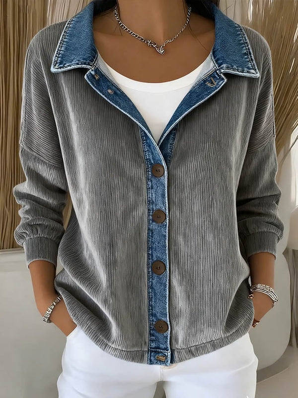 Warme Cord Denim Winterjacke Grau – Casual & Stylisch
