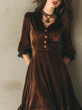 Special V-Neck Long Sleeve Midi Dress - Herbstshafter Stil & Komfort