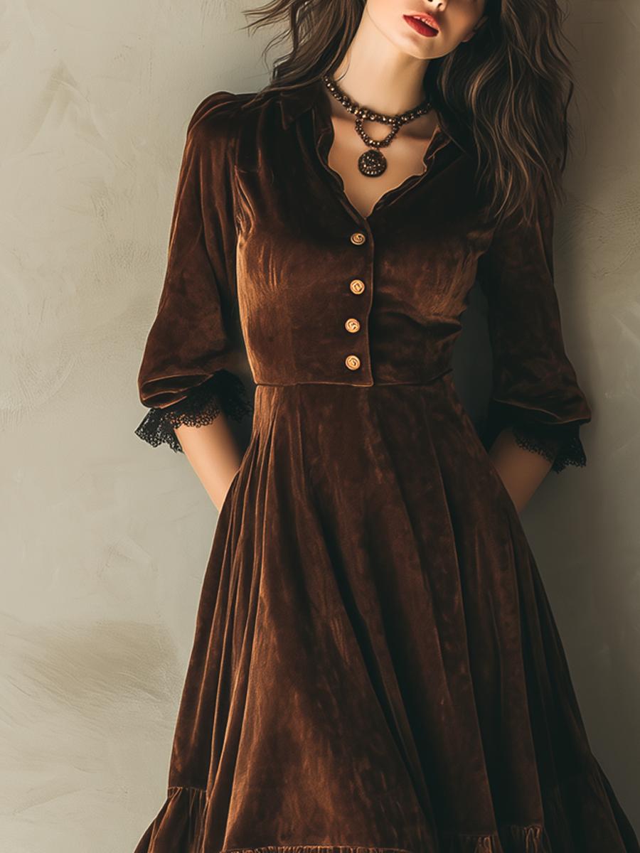 Special V-Neck Long Sleeve Midi Dress - Herbstshafter Stil & Komfort